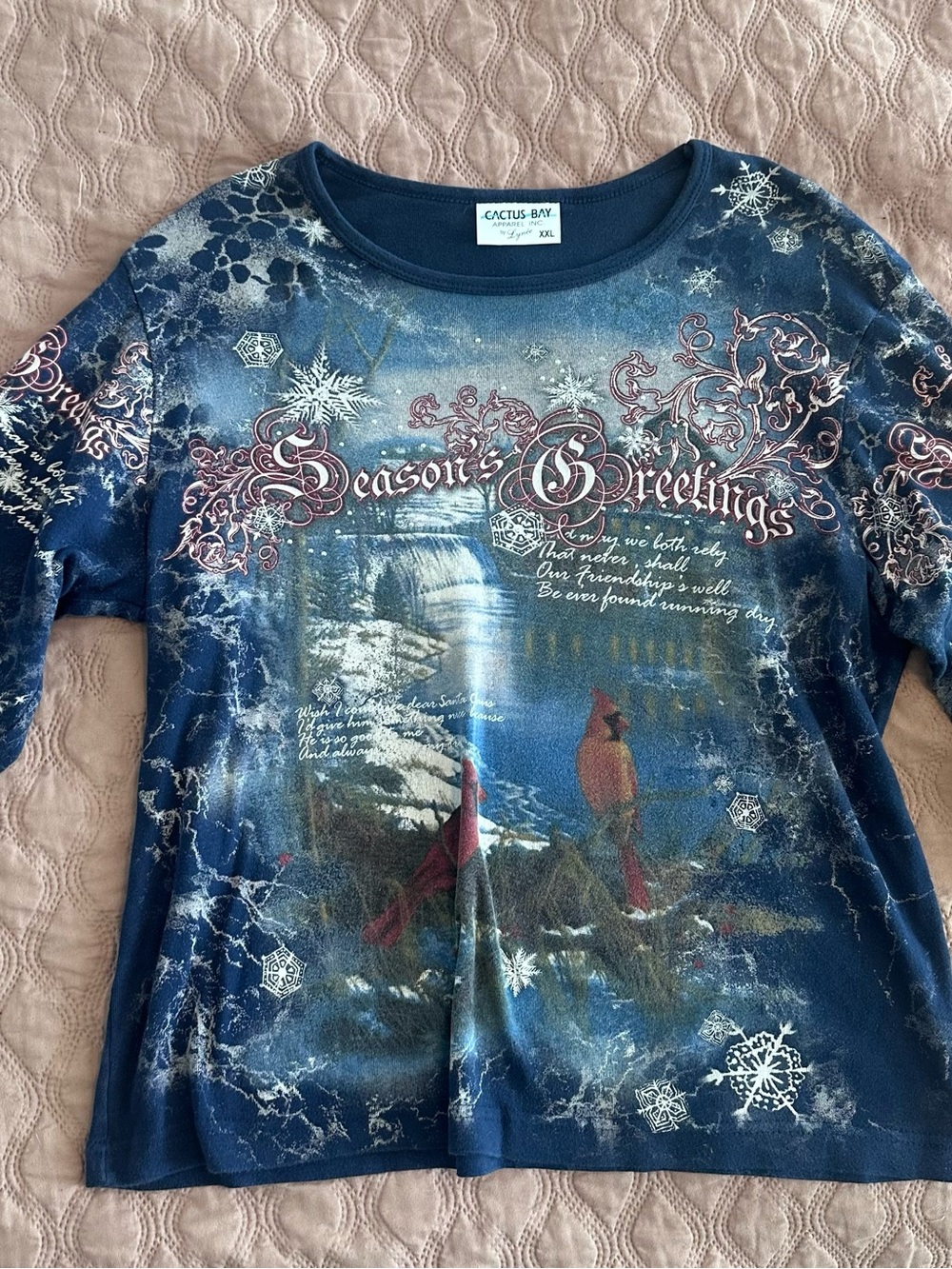 Cactus Navy Blue Holiday Cardinal Graphic Tee
